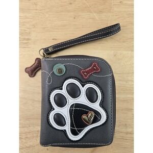 Chala Paw Print Zip-Around Wristlet Wallet Gray